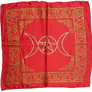 Red rayon Triple Moon Pentagram altar cloth 18"x18"